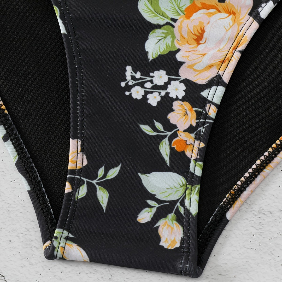 Damen Einteiler Badeanzug mit Rüschendetails und floralem Design Drune