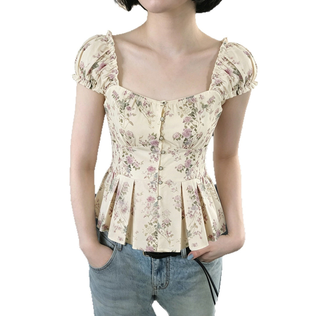 Damenbluse mit floralem Design und Rüschenärmeln Drune