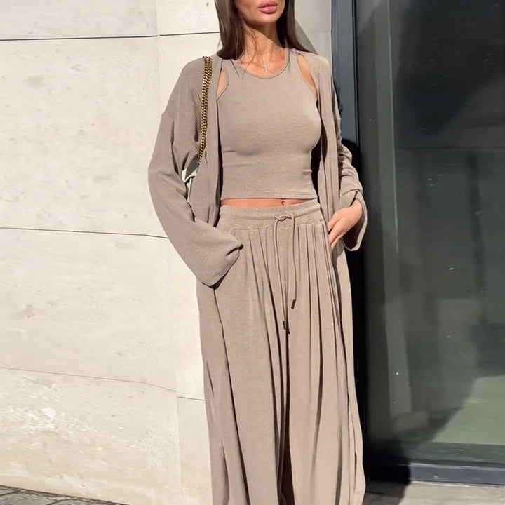 Damen Lässiges Freizeit-Ensemble mit offener Jacke Drune