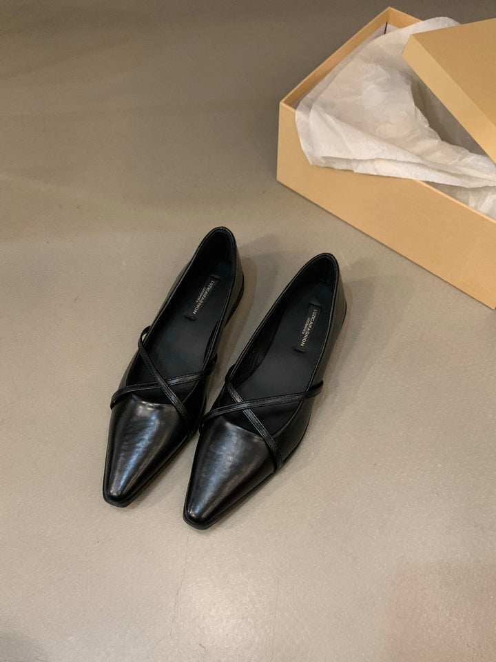 Damen elegante Ballerinas mit gekreuztem Riemchen Drune
