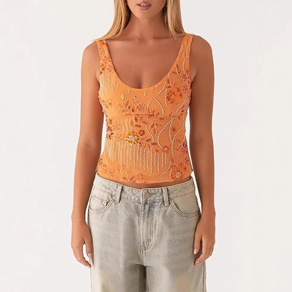 Damen Couture-Oberteil mit floralem Strassdesign und figurbetontem Schnitt Drune