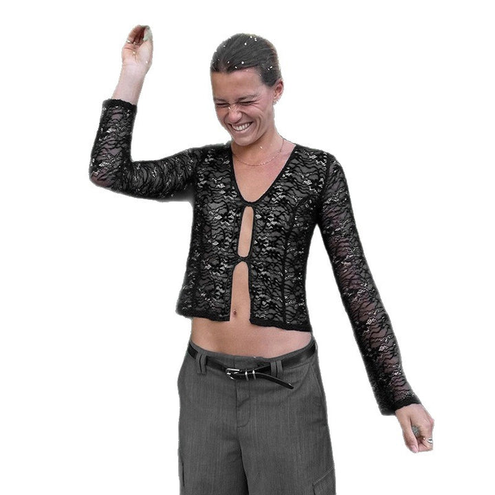 Damen Spitzenbluse mit elegantem Schnürverschluss Drune