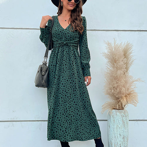 Damen Maxikleid mit Knotendetail und voluminösen Ärmeln Drune