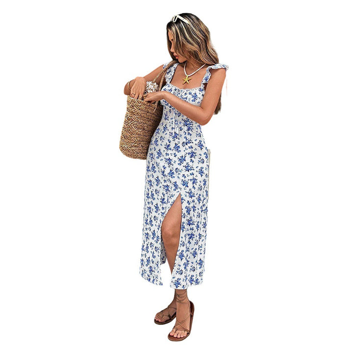 Damen Maxikleid mit floralem Design und seitlichem Schlitz Drune