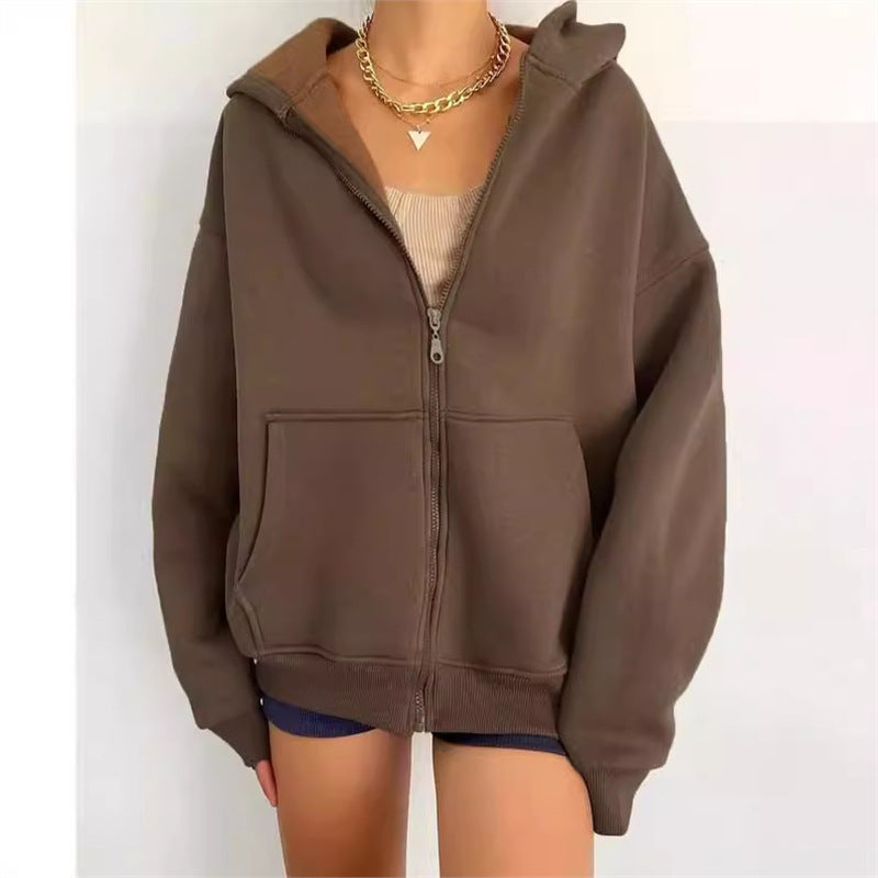 Damen nan oversized Kapuzenjacke mit Reißverschluss und Kängurutaschen Drune