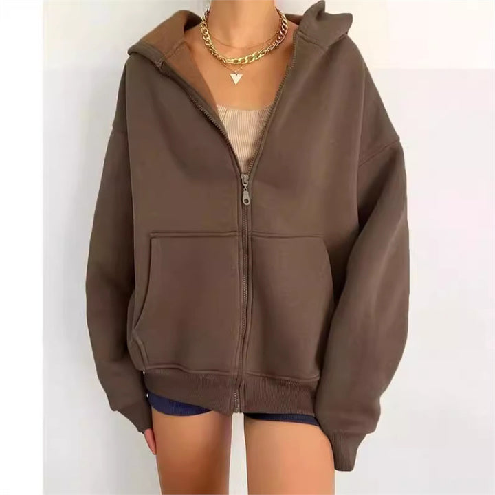 Damen nan oversized Kapuzenjacke mit Reißverschluss und Kängurutaschen Drune