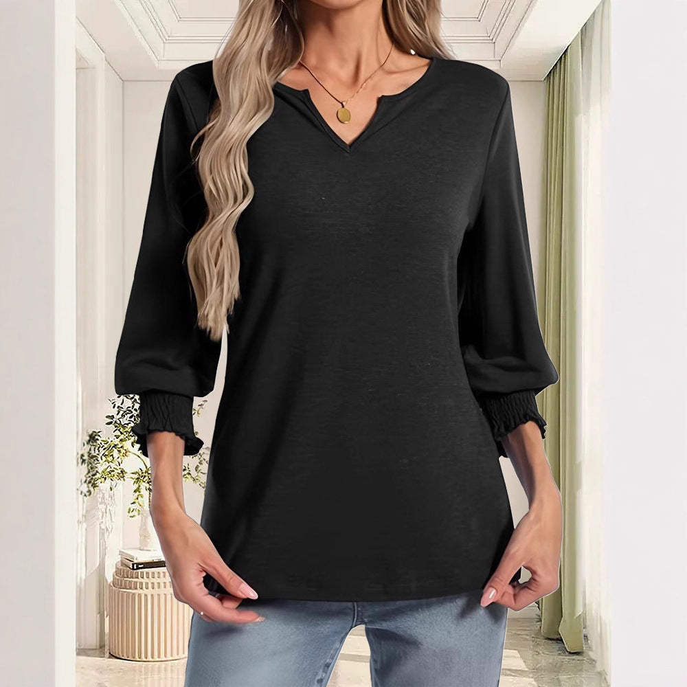Damen lässiges Blusenshirt mit elastischen Ärmelbündchen Drune