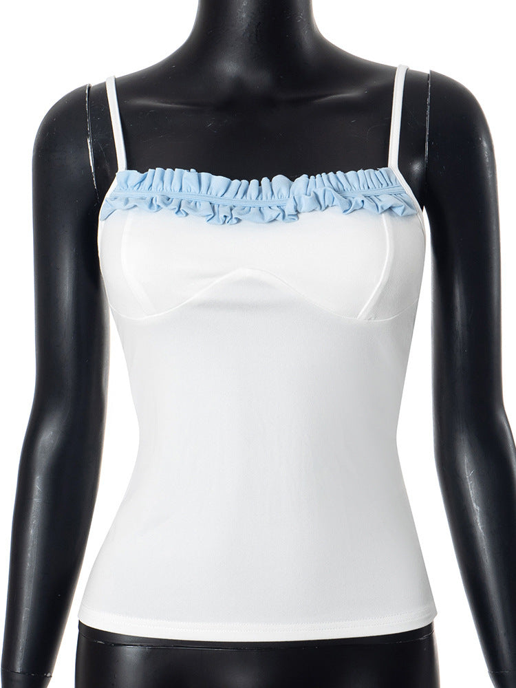 Damen Top mit raffiniertem Rüschensaum und verstellbaren Trägern Drune