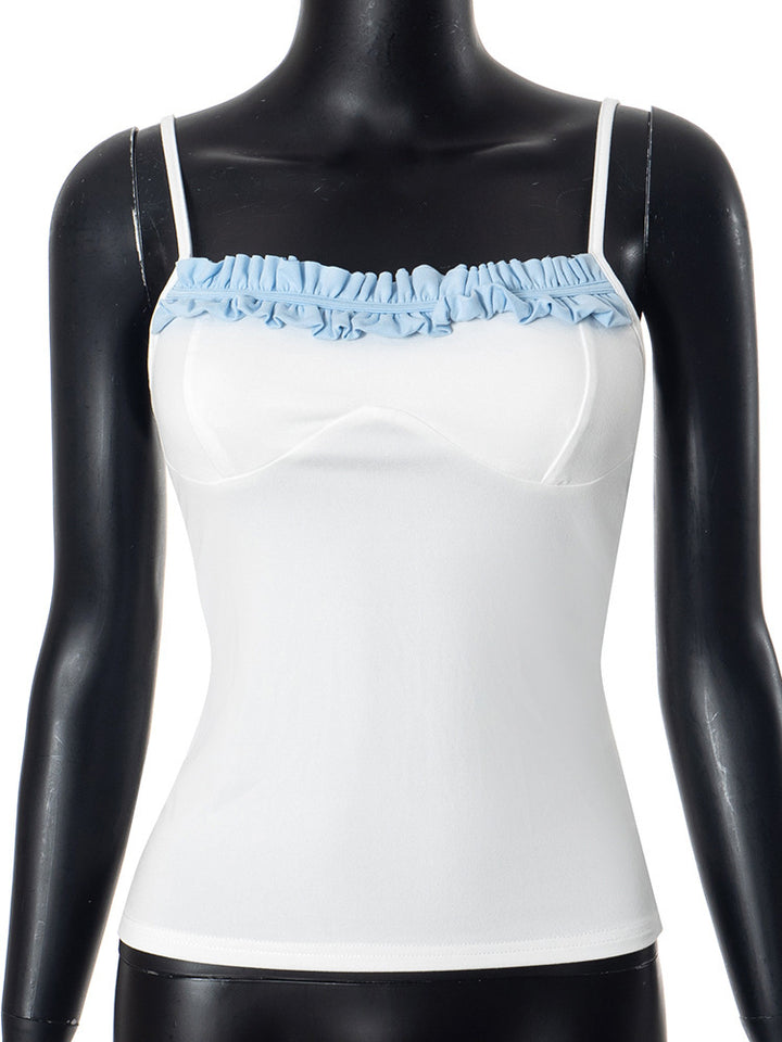 Damen Top mit raffiniertem Rüschensaum und verstellbaren Trägern Drune