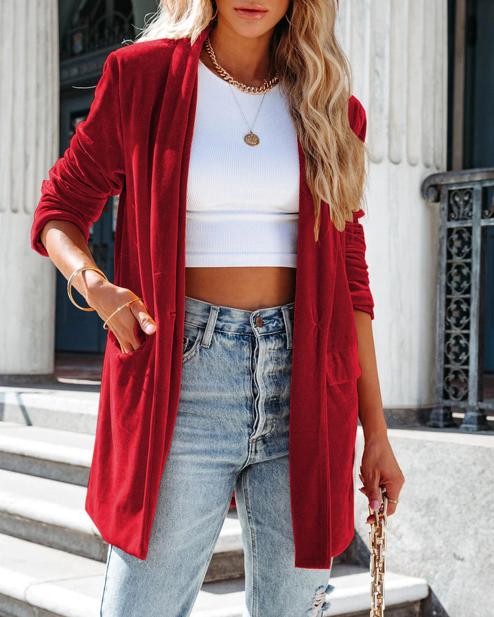 Damen lässiger Long-Cardigan mit offenen Fronten und praktischen Taschen Drune