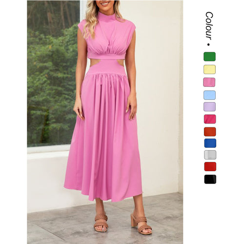 Damen Maxikleid mit Cut-Outs und modernem Stehkragen Drune