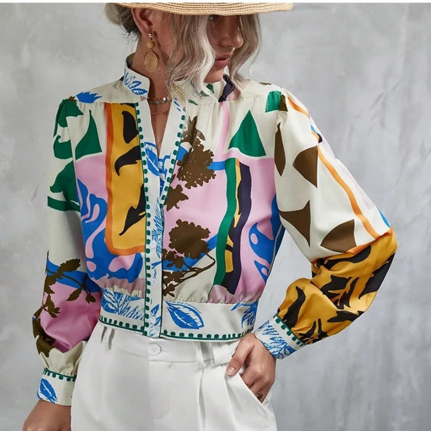 Damen Modische Kurzjacke mit detailiertem Floral-Print Drune
