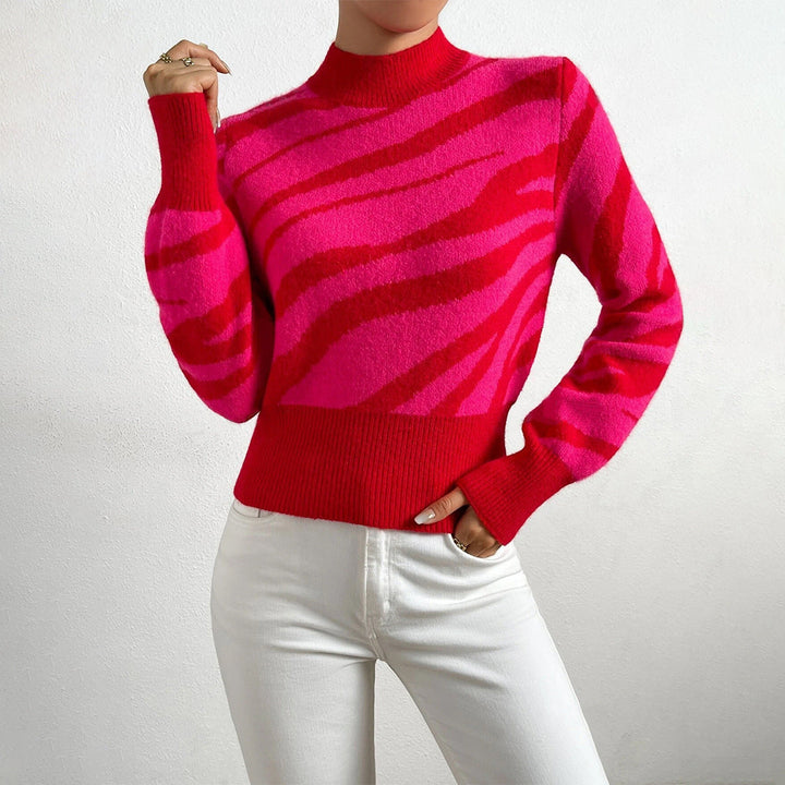 Drune | Strickpullover - Normale Passform - Semi-hoher Kragen - Zebra-Muster - Gerippte Kanten