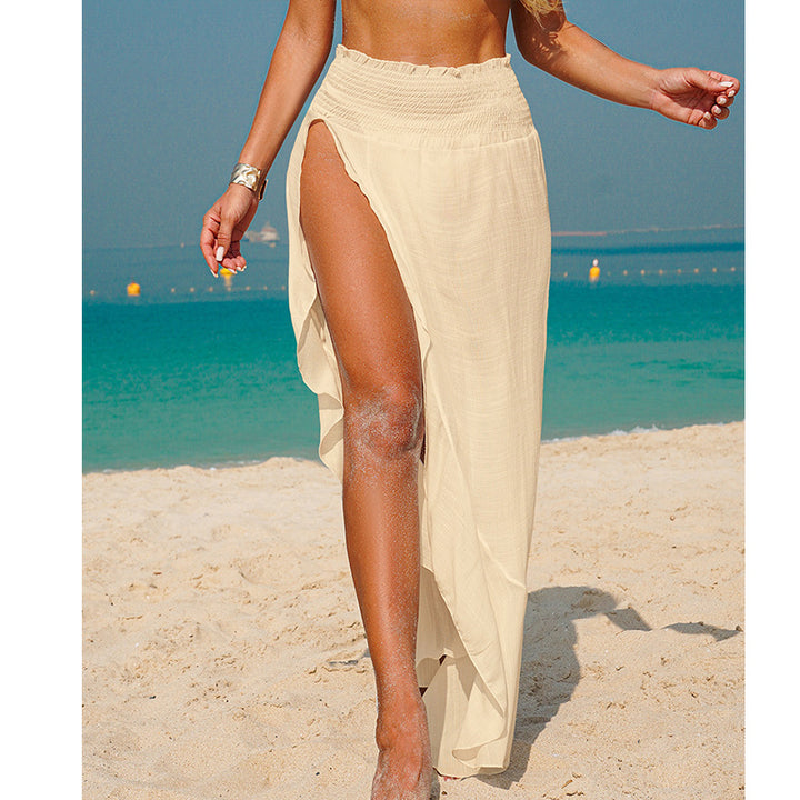 Damen luftiger Strandrock mit hohem Schlitz und elastischem Bund Drune
