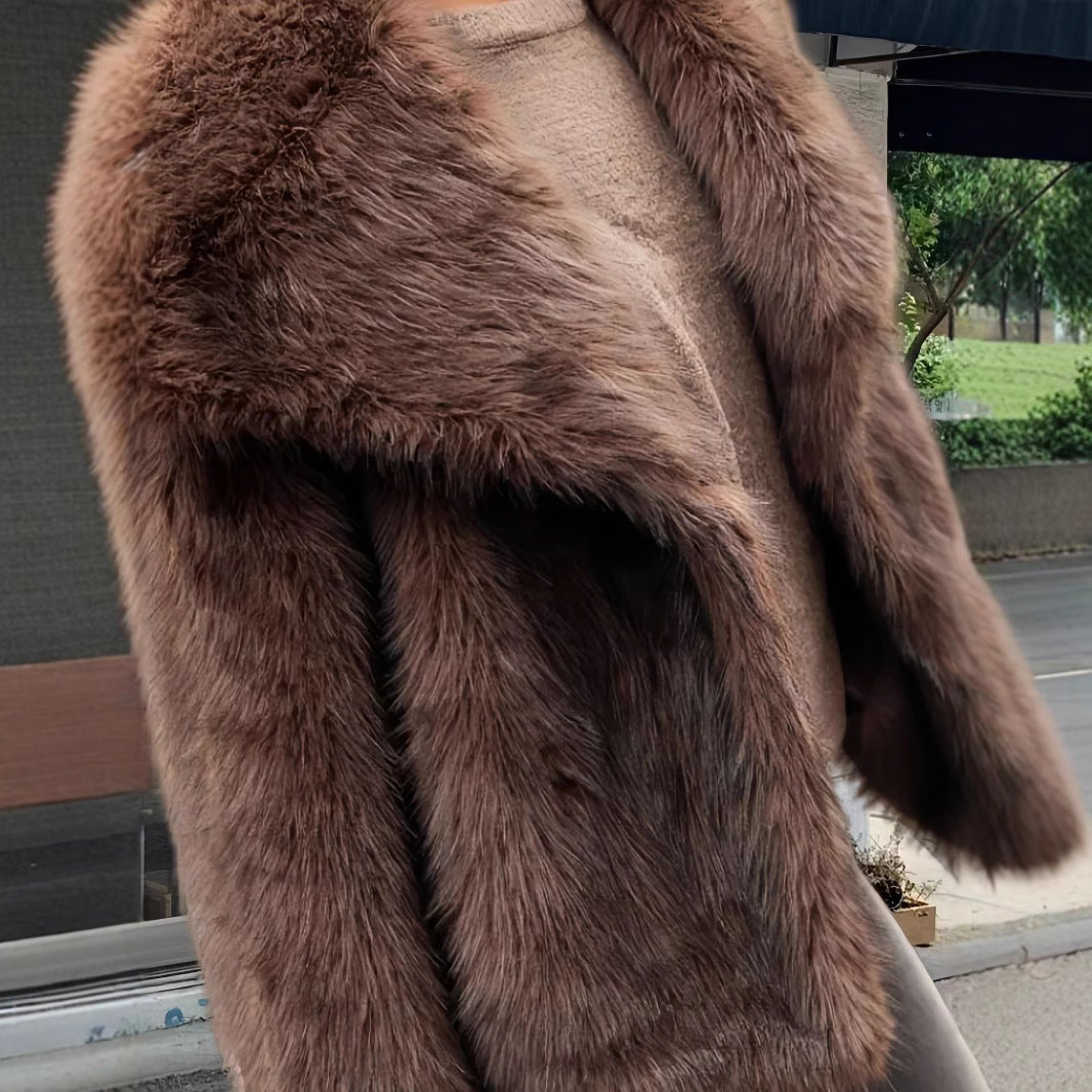Damen Luxuriöse Kunstpelzjacke mit breitem Kragen Drune