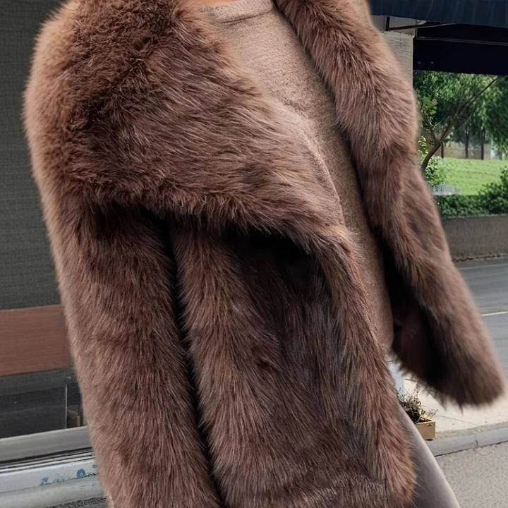 Damen Luxuriöse Kunstpelzjacke mit breitem Kragen Drune