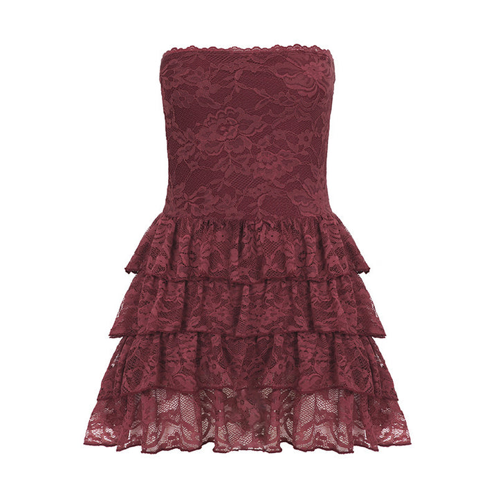Damen Elegantes Spitzenkleid mit Volantröcken Drune