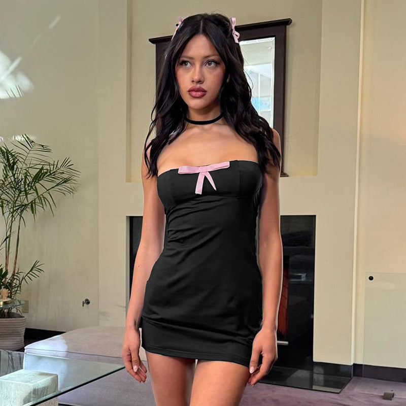 Damen Minikleid mit zarter Satin-Schleife und figurbetontem Schnitt Drune
