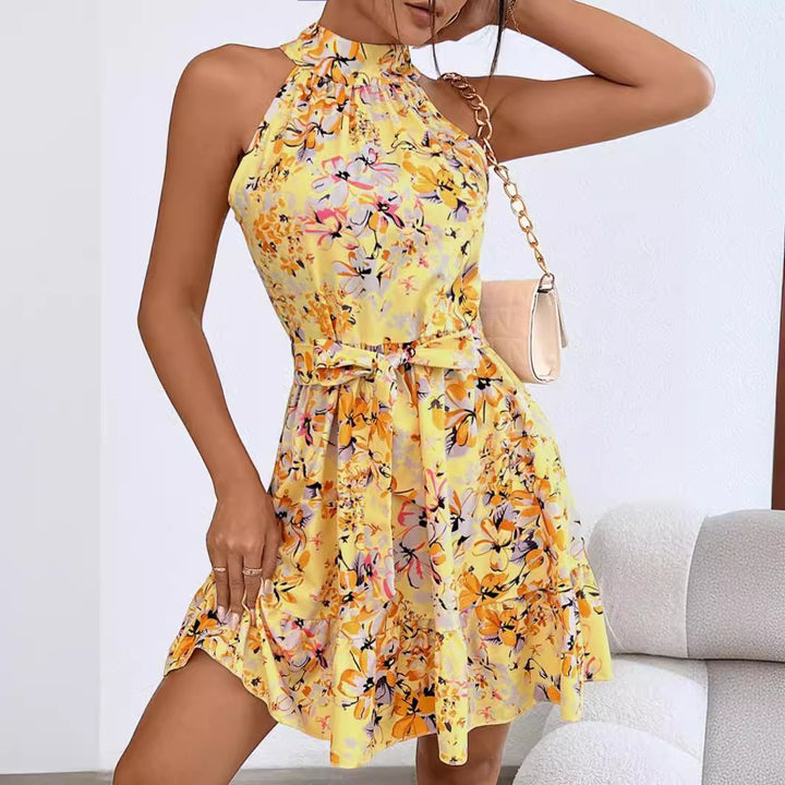 Damen verspieltes Neckholder-Kleid mit floralem Design Drune
