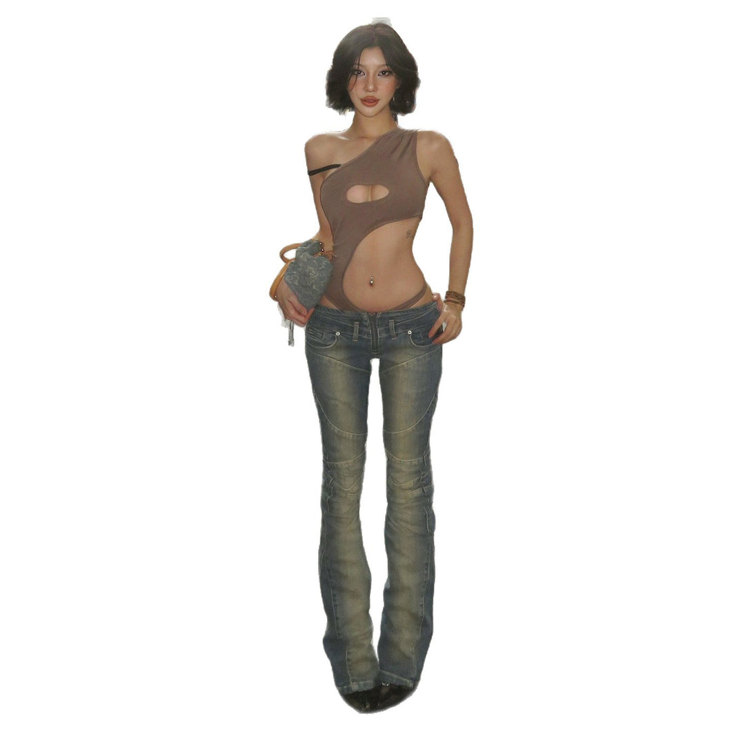 Damen Bootcut Jeans mit modischen Nähten und komfortablem elastischen Bund Drune