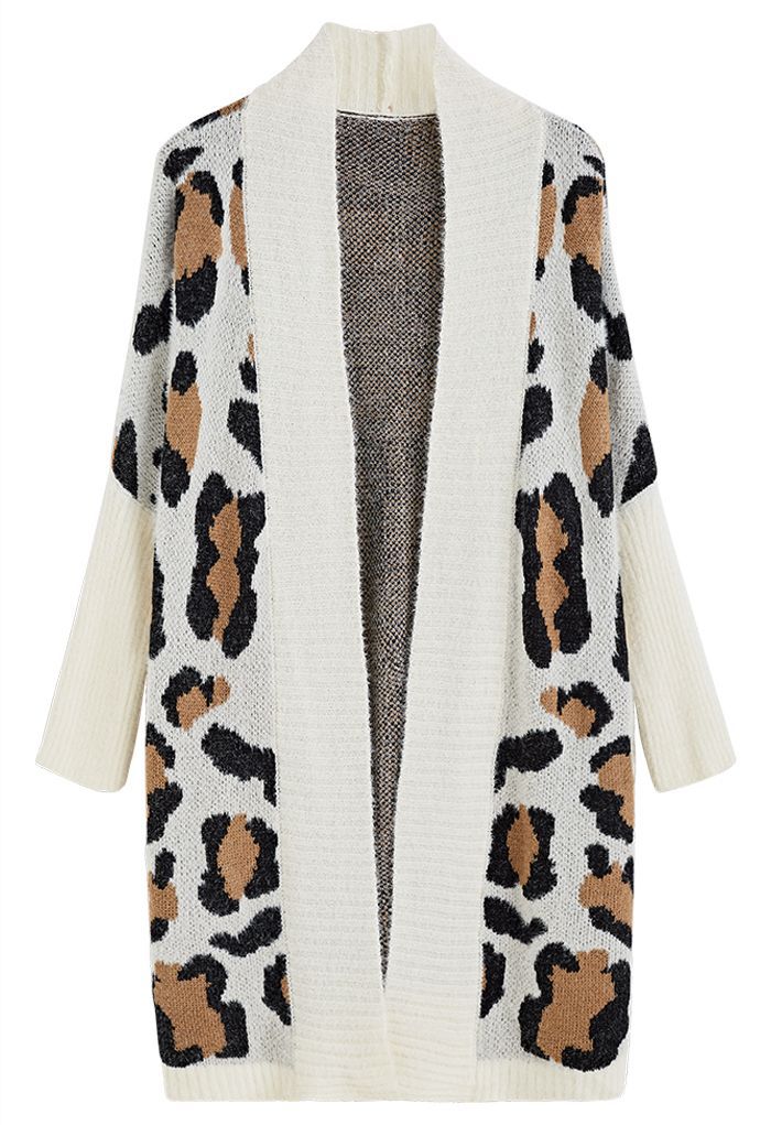 Damen Leichte Strickjacke mit modernem Leopardenmuster und offener Front Drune