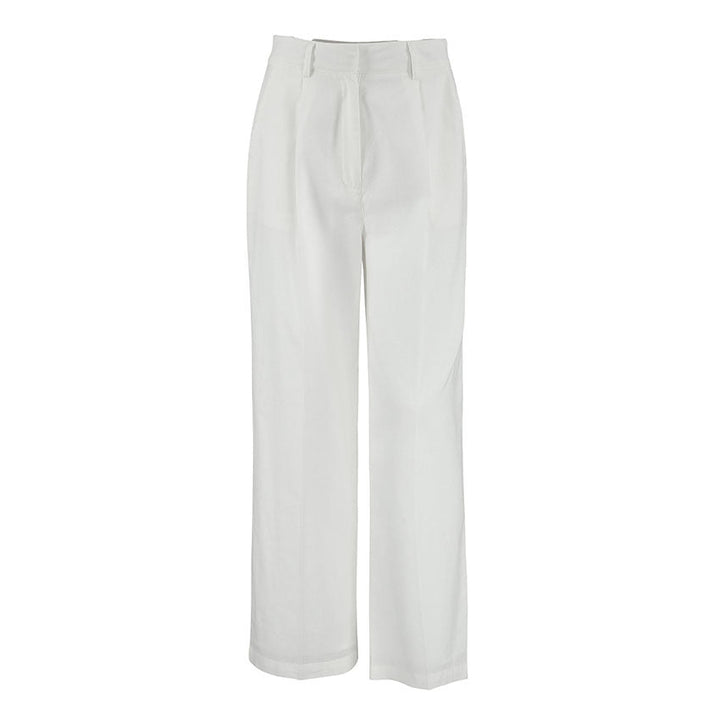 Damen Weit Geschnittene Leinenhose mit Elastischem Bund und Hohem Taillenbund Drune