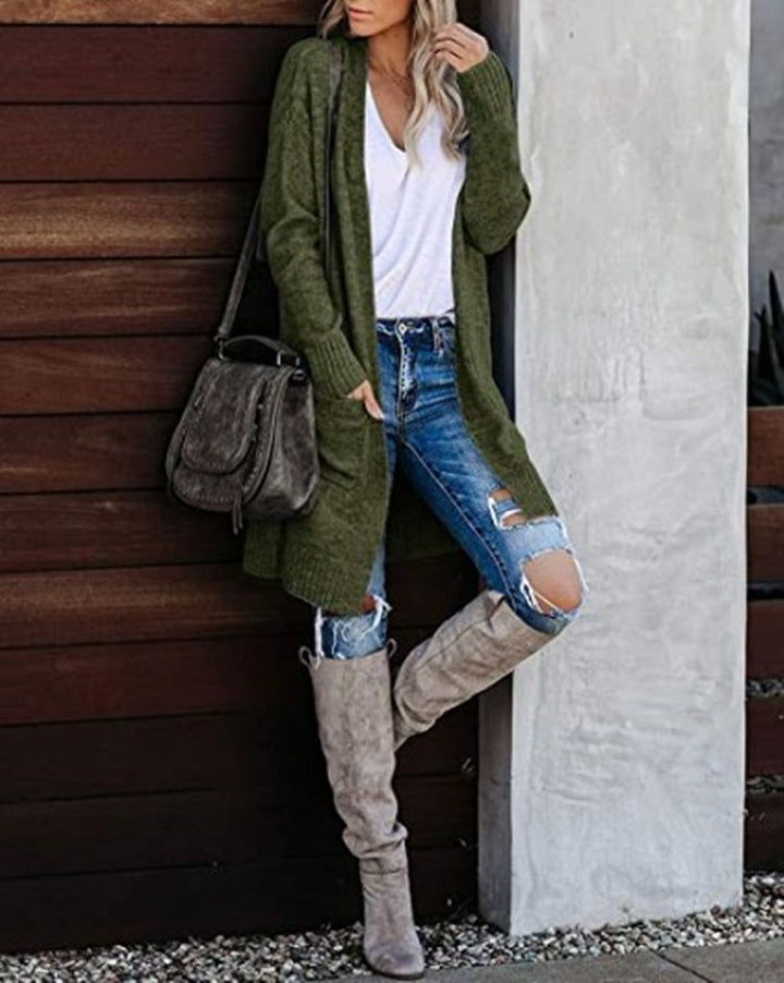 Damen lässiger Strickcardigan mit tiefen Taschen und offenem Design Drune