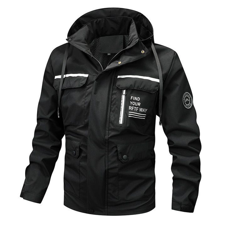 Herren nan wasserdichte Outdoorjacke mit Kapuze, multifunktionalen Taschen und atmungsaktivem Meshfutter Drune