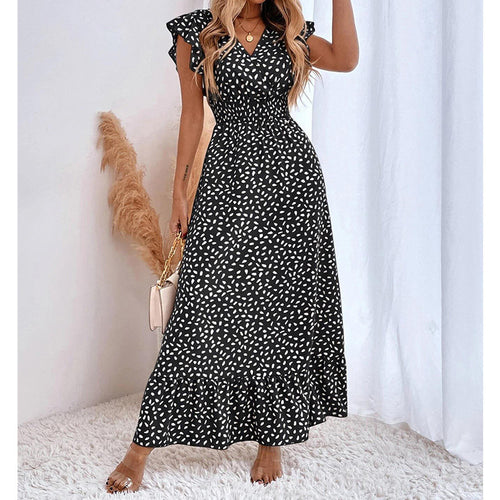 Damen Maxikleid mit lässigen Volantärmeln und elegantem Rüschenabschluss Drune