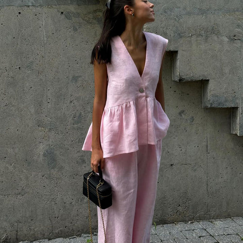 Damen luftiger Jumpsuit mit V-Ausschnitt und fließendem Schnitt Drune