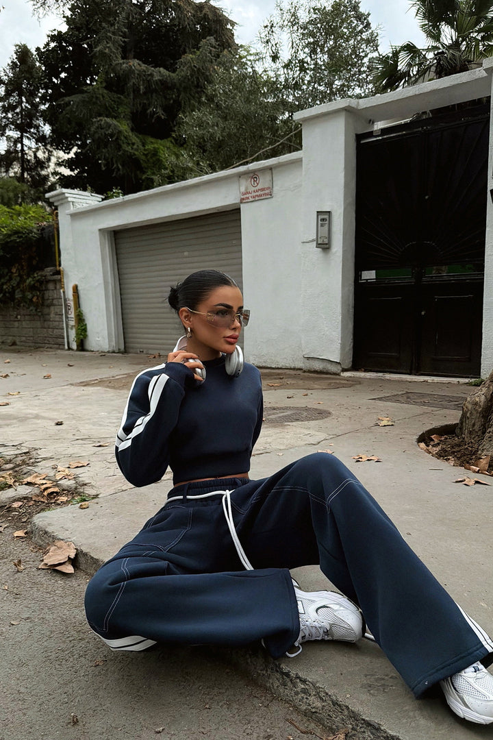 Damen Cropped Sweater und weite Jogginghose Set Drune