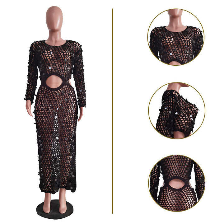 Damen Maxi-Kleid aus transparentem Häkelmaterial mit Cut-Out-Details Drune