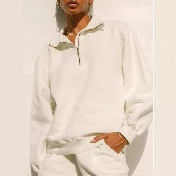 Damen lässiger Zip-Pullover mit hohem Kragen und weitem Schnitt Drune