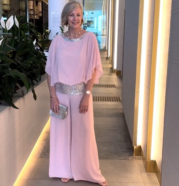 Damen eleganter Jumpsuit mit geschmeidigem Schnitt und funkelndem Taillengürtel Drune