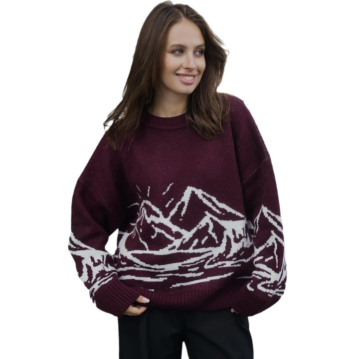 Damen Grobstrickpullover mit künstlerischem Landschaftsdesign Drune