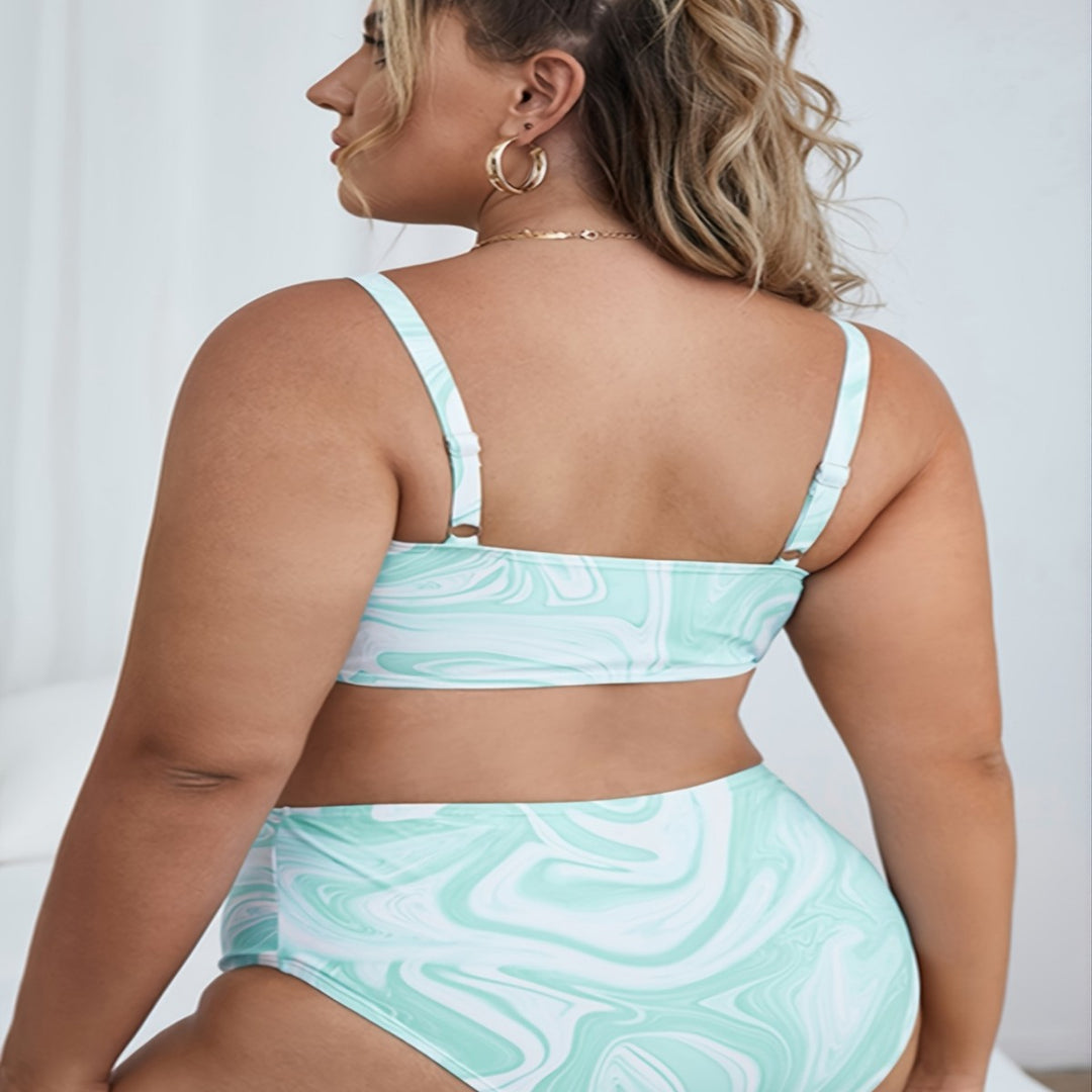 Damen Hochgeschnittenes Bikini-Set mit modernem Marmor-Design Drune