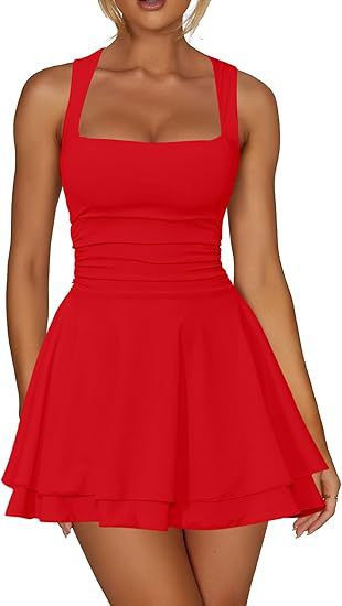 Damen Skaterkleid mit Raffung und breiten Trägern Drune