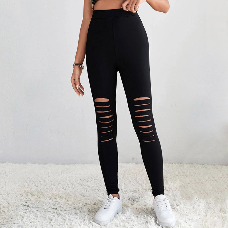 Damen Leggings mit modischen Cut-Outs und hohem Bund Drune