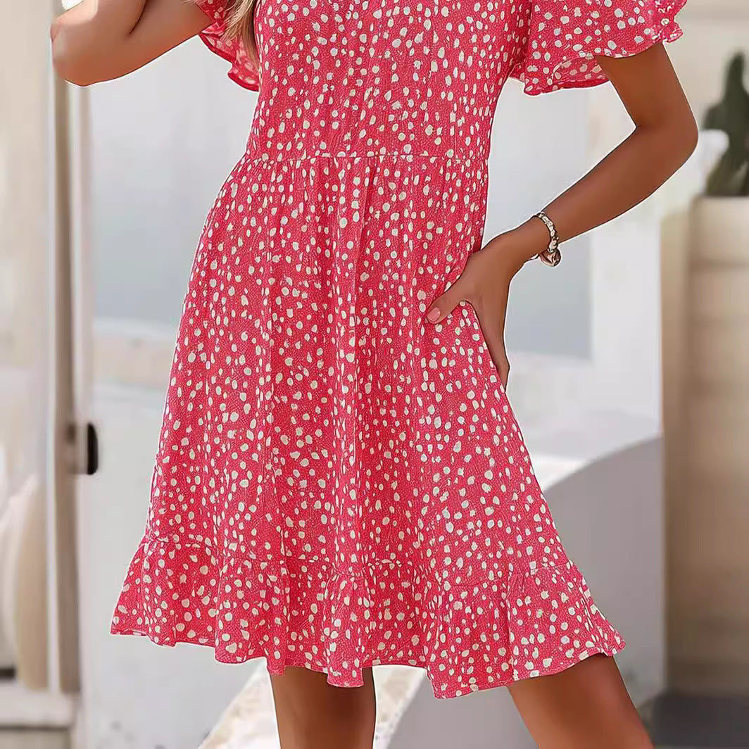 Damen lässiges Freizeitkleid mit fließendem Schnitt und Rüschensaum Drune