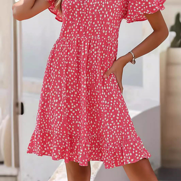 Damen lässiges Freizeitkleid mit fließendem Schnitt und Rüschensaum Drune