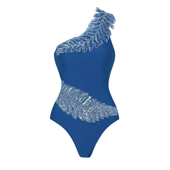 Damen Einseitiger Design Badeanzug mit luxuriösen Pailletten-Akzenten Drune