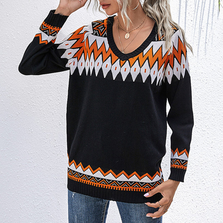 Damen lässiger Strickpullover mit asymmetrischem Ausschnitt und kunstvollen Mustern Drune