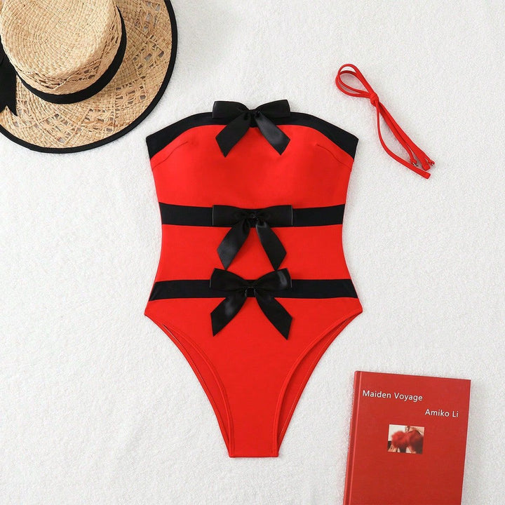 Damen Bandeau-Badeanzug mit dekorativen Schleifen Drune