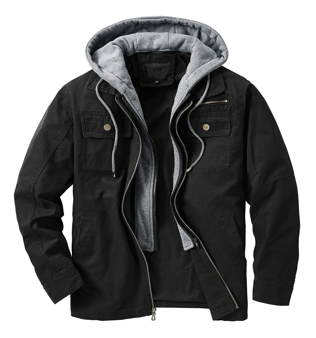 Herren vielseitige Übergangsjacke mit integrierter Kapuze und praktischen Taschen Drune