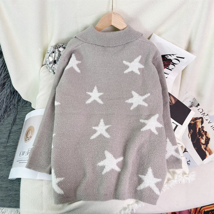 Damen lässige Strickjacke mit Sternenmotiv und Taschen Drune
