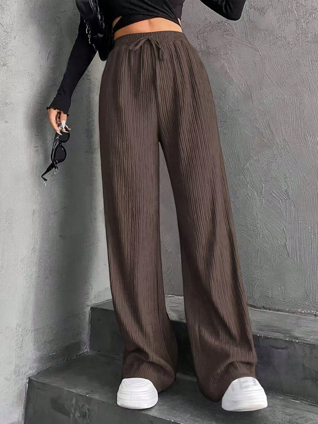 Damen weite Pünktchenhose mit elastischem Bund und schickem Plissée Drune