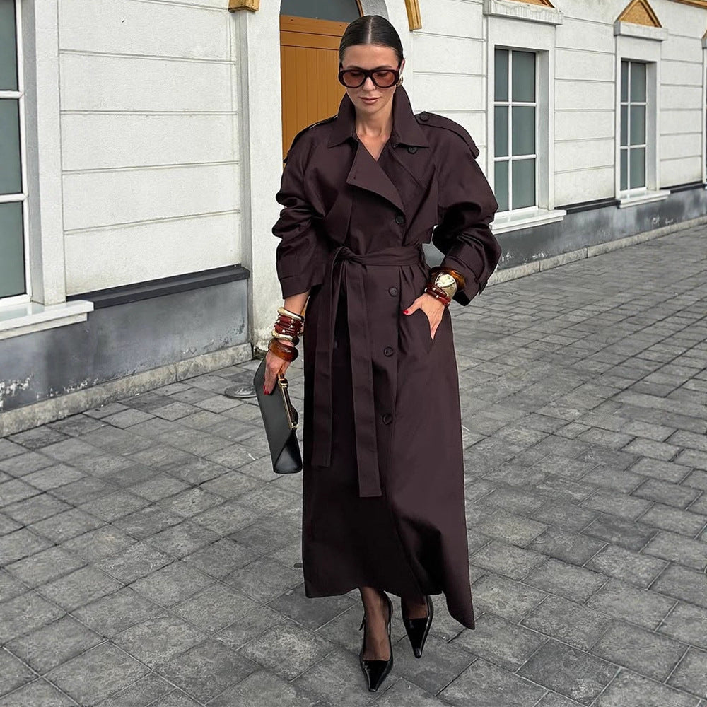 Damen modischer Trenchcoat mit Gürtel und voluminösen Ärmeln Drune