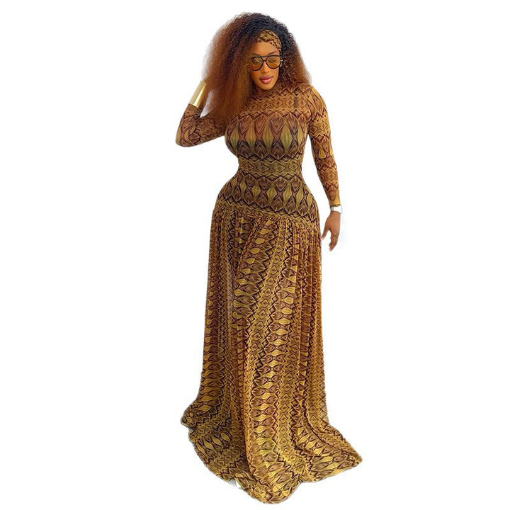 Damen Maxi-Kleid mit floralem Muster und elegantem Chiffon Drune