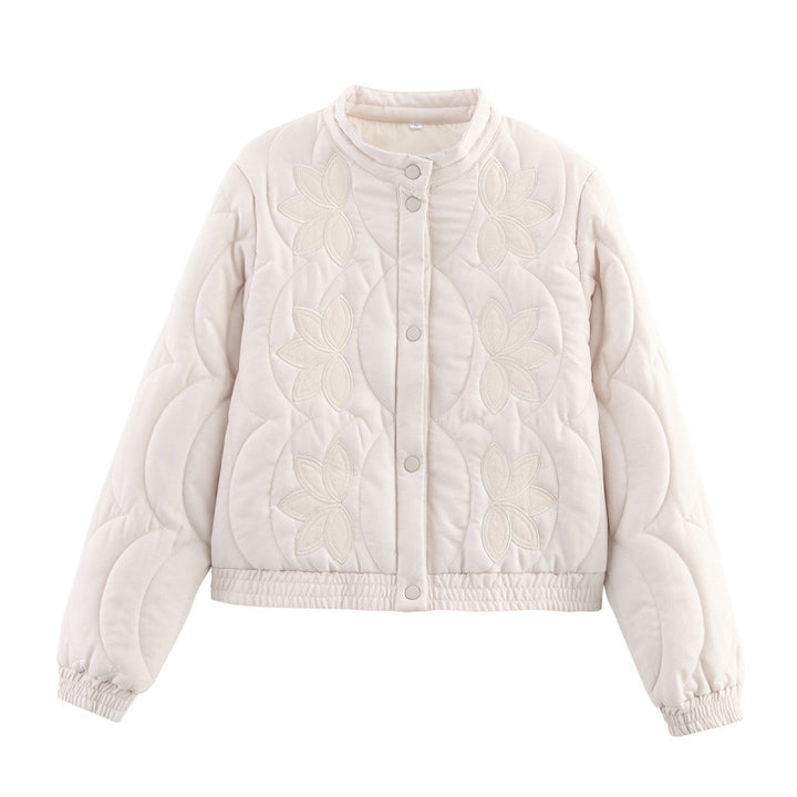 Damen gesteppte Jacke mit floralen Applikationen und elastischen Bündchen Drune