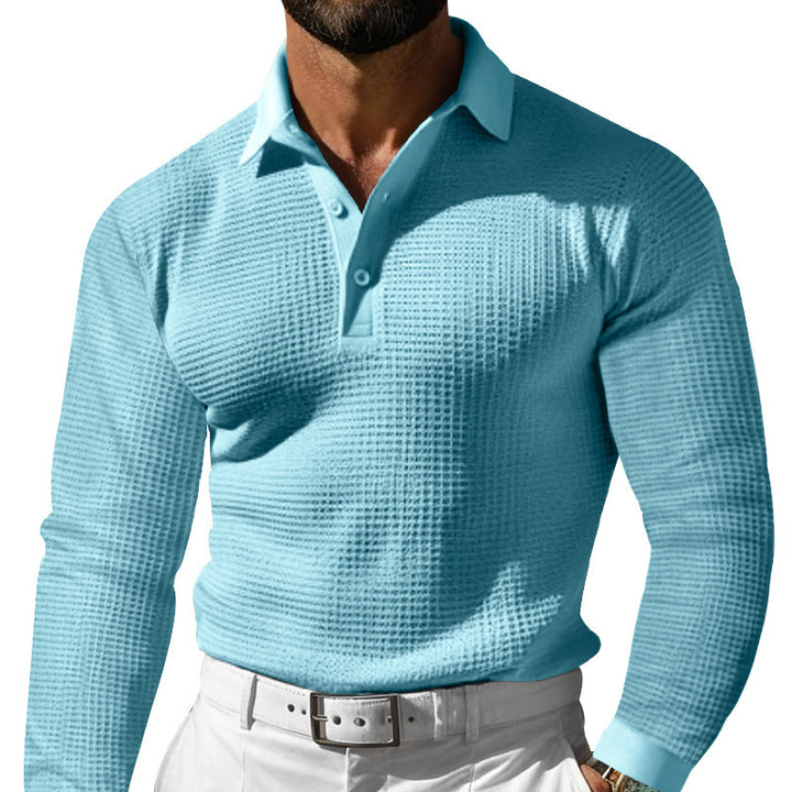 Herren nan Langarm-Poloshirt aus Waffelstrick mit schmaler Passform verdeckter Knopfleiste und Hemdkragen Drune
